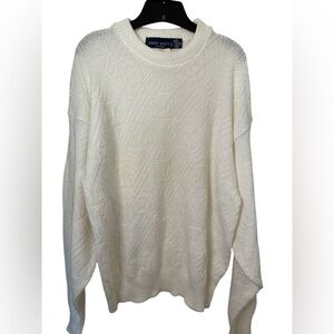 John Weitz Mens Vtg USA Made Ivory Heavy Chunky Cable Knit Sweater Medium NWT